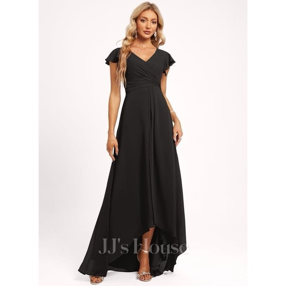 JJs House Dresses & Skirts - JJ's House Black V Neck High Low Chiffon Maxi Bridesmaid Mother of Bride Dress 8